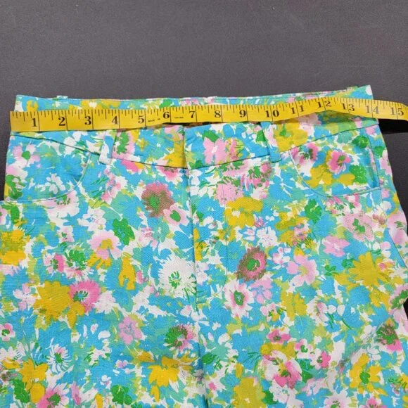 Zara Linen Blend Floral Cropped Flare Pants Size 6 Vacation Beach Cruise Summer - Picture 7 of 9